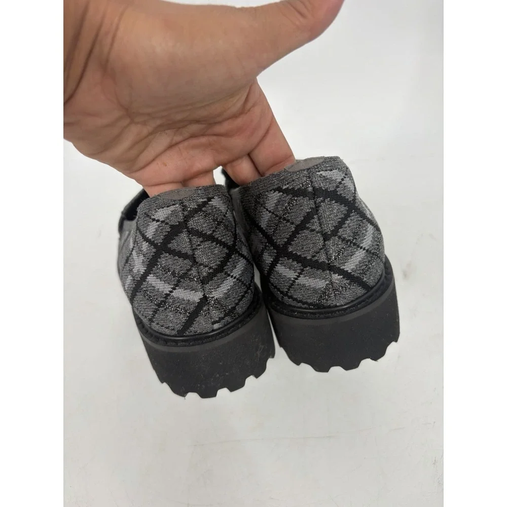 VIVAIA Francesca Grey Plaid Platform Chunky Heel Loafers Round Toe Knit 40.5 9.5